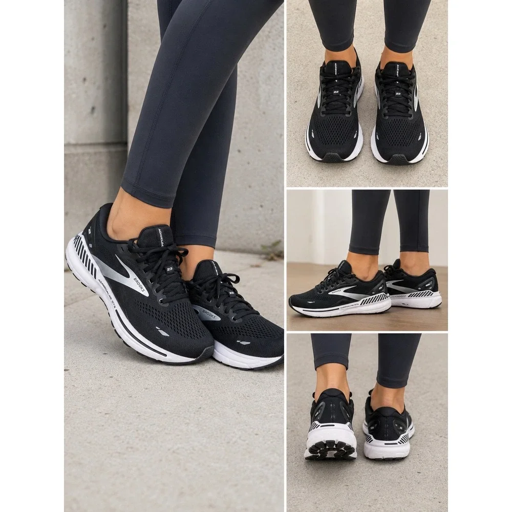 Brooks Adrenaline GTS 23 Womens Running Shoes Black White Silver 1203911B054